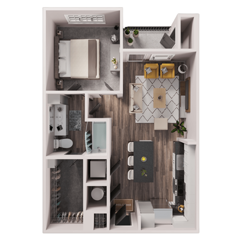 Floor plan for 1 bed, 1 bath, 790 sqft